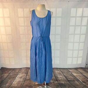 Diane Von Furstenberg sleeveless blue tie waist cotton silk midi dress